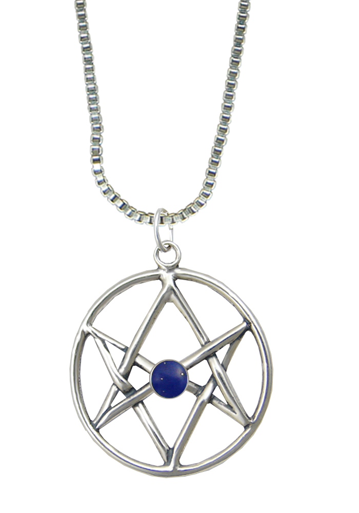 Sterling Silver Unicursal Hexagram Pendant With Lapis Lazuli